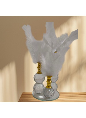 Ev dekoru kristal 3lu birleşik tüylü biblo sunum - Tek Ebat