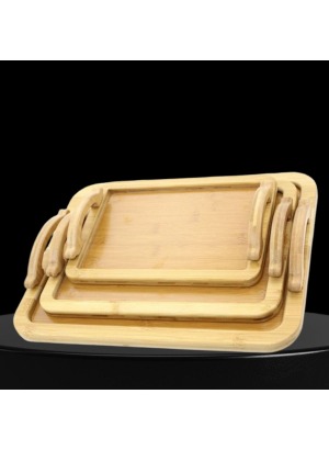 3'lü Bambu Tepsi sunum meyve çerez cay - Tek Ebat