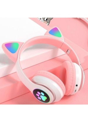 KEDİ FİGÜRLÜ BLUETOOTH KULAKLIK PEMBE RENKLİ - Tek Ebat